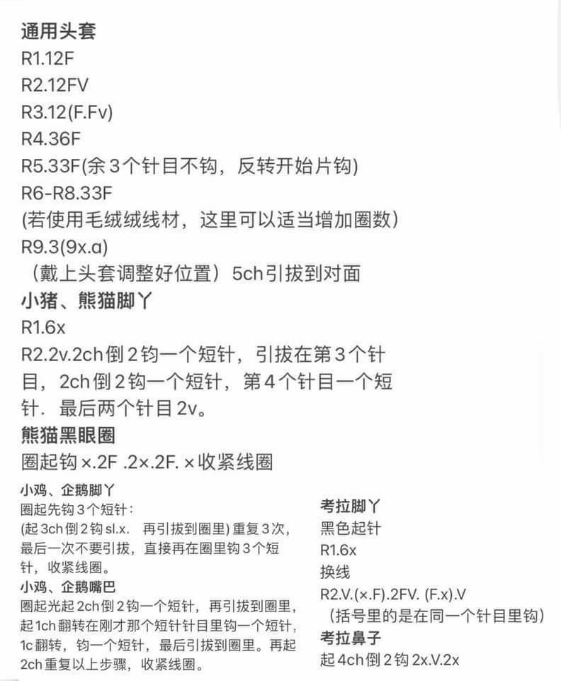 Cute Animal Amigurumi Crochet Pattern Chart: Panda, Frog, Koala