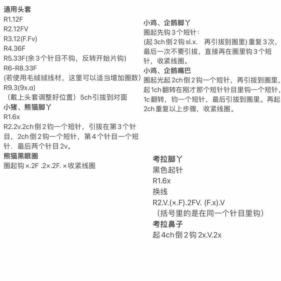 Cute Animal Amigurumi Crochet Pattern Chart: Panda, Frog, Koala