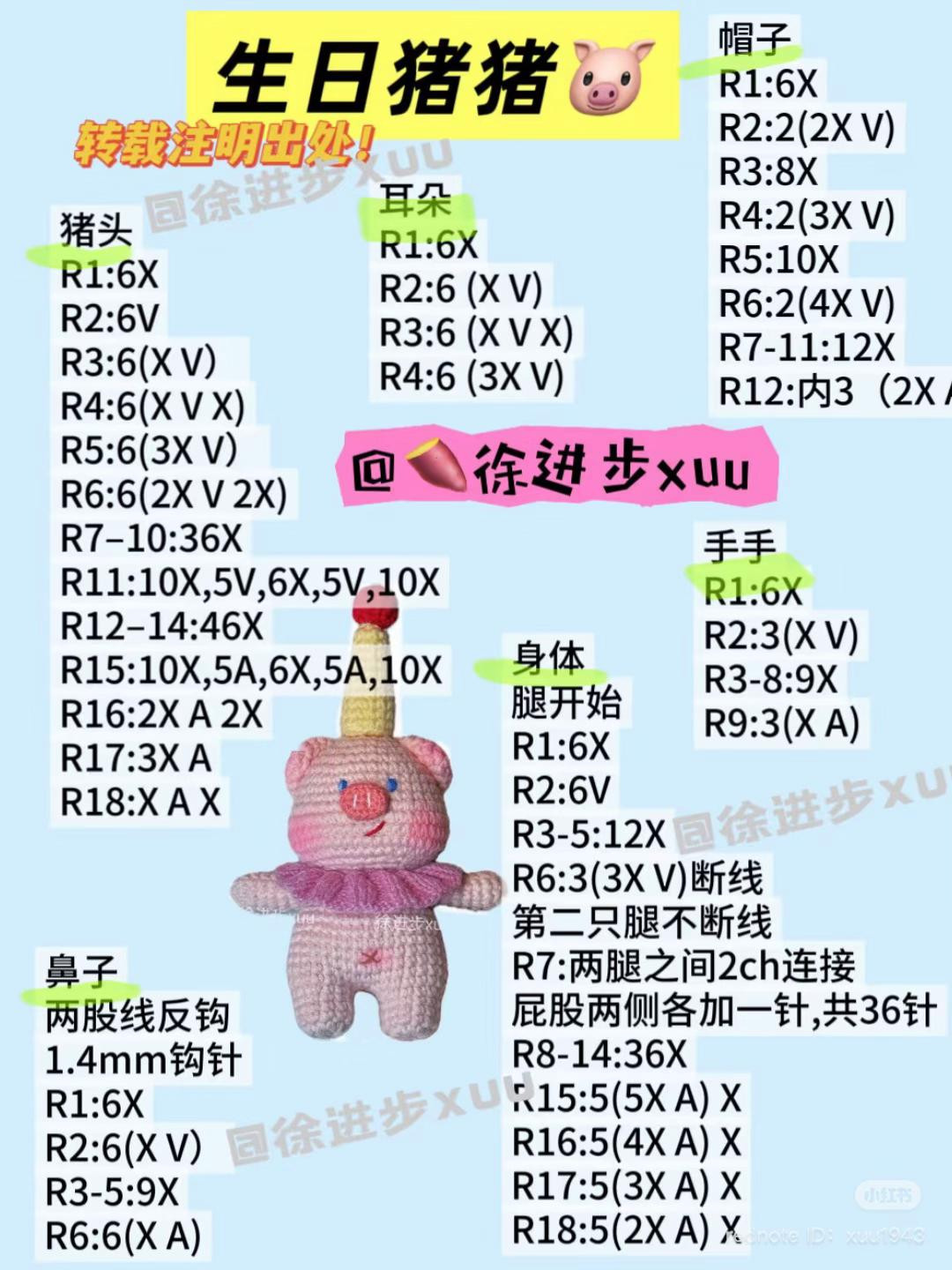 Cute Birthday Pig Amigurumi Crochet Pattern