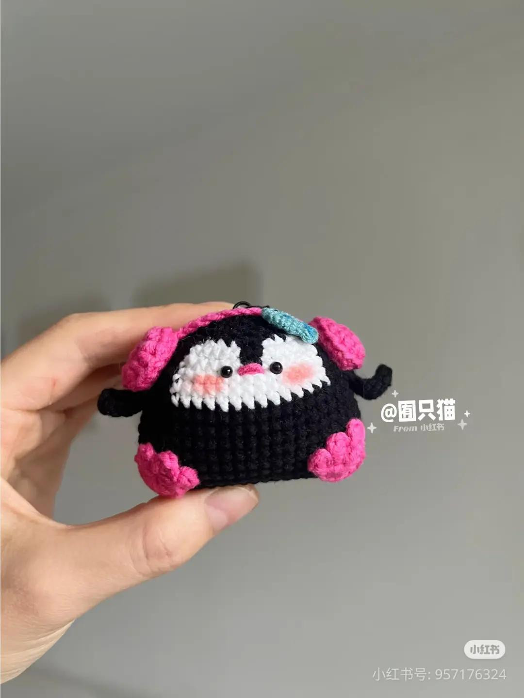 Cute Black and Pink Crochet Penguin Keychain Pattern