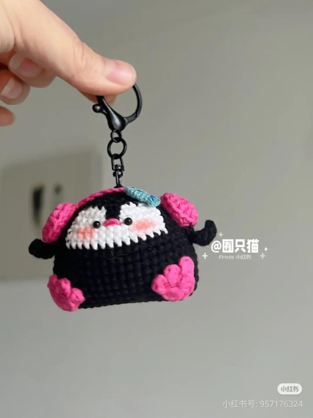 Cute Black and Pink Crochet Penguin Keychain Pattern