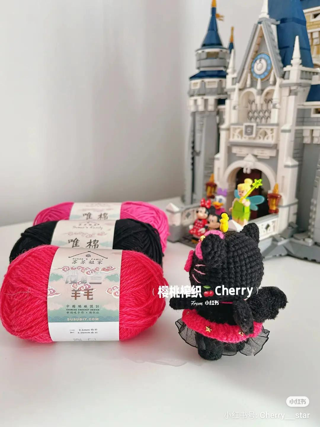 Cute Black Cat Princess Amigurumi Crochet Doll with Heart Eyes and Pink Skirt Pattern