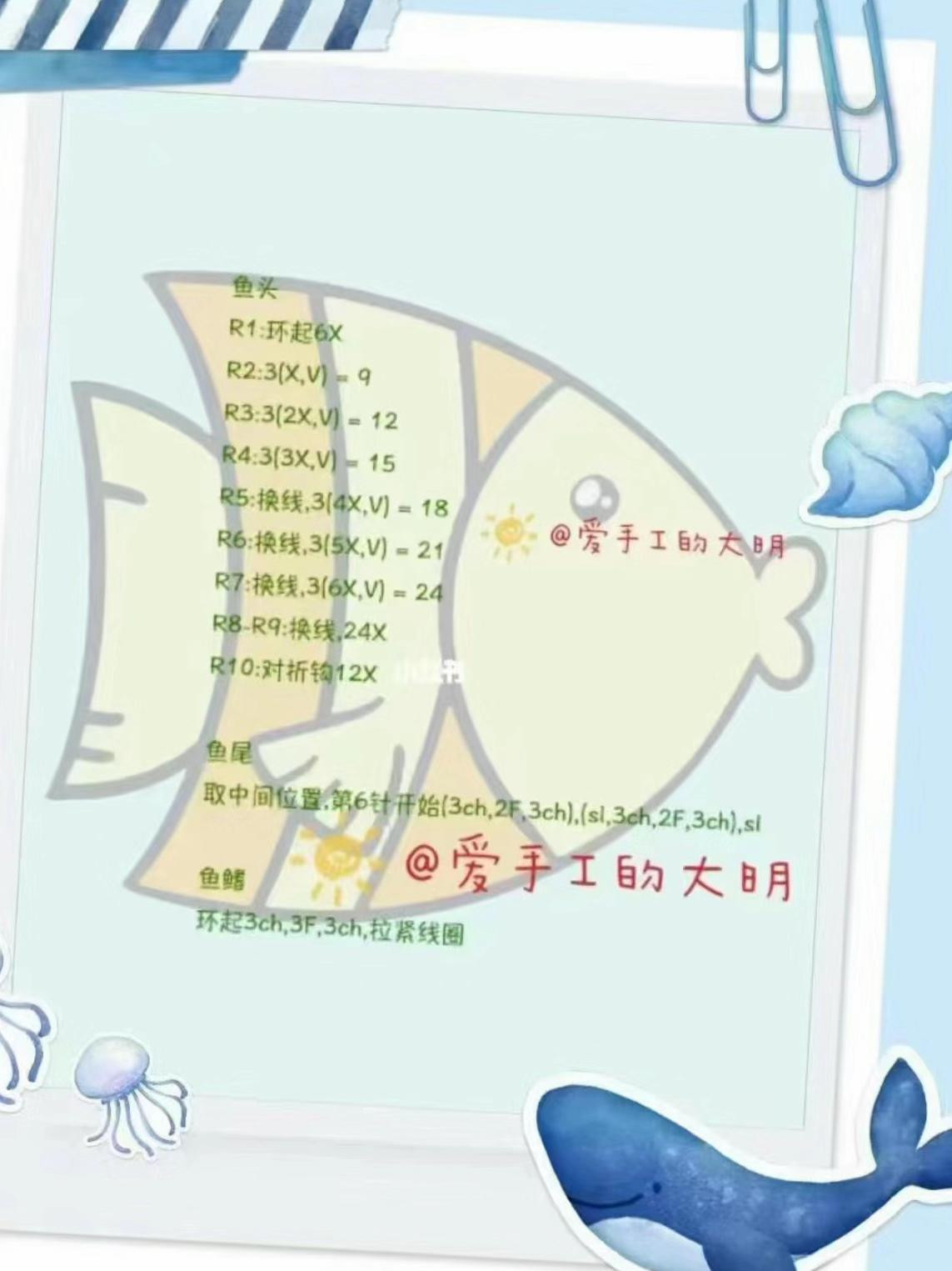 Cute Blue and White Crochet Fish Keychain Pattern