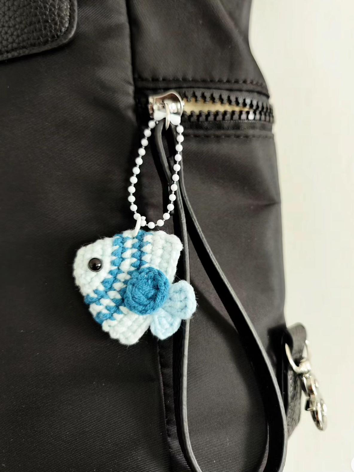Cute Blue and White Crochet Fish Keychain Pattern