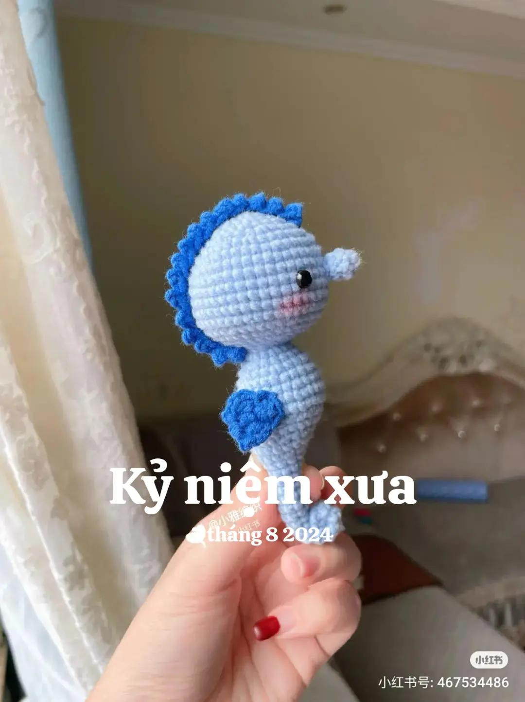 Cute Blue Crochet Seahorse Amigurumi Pattern Chart
