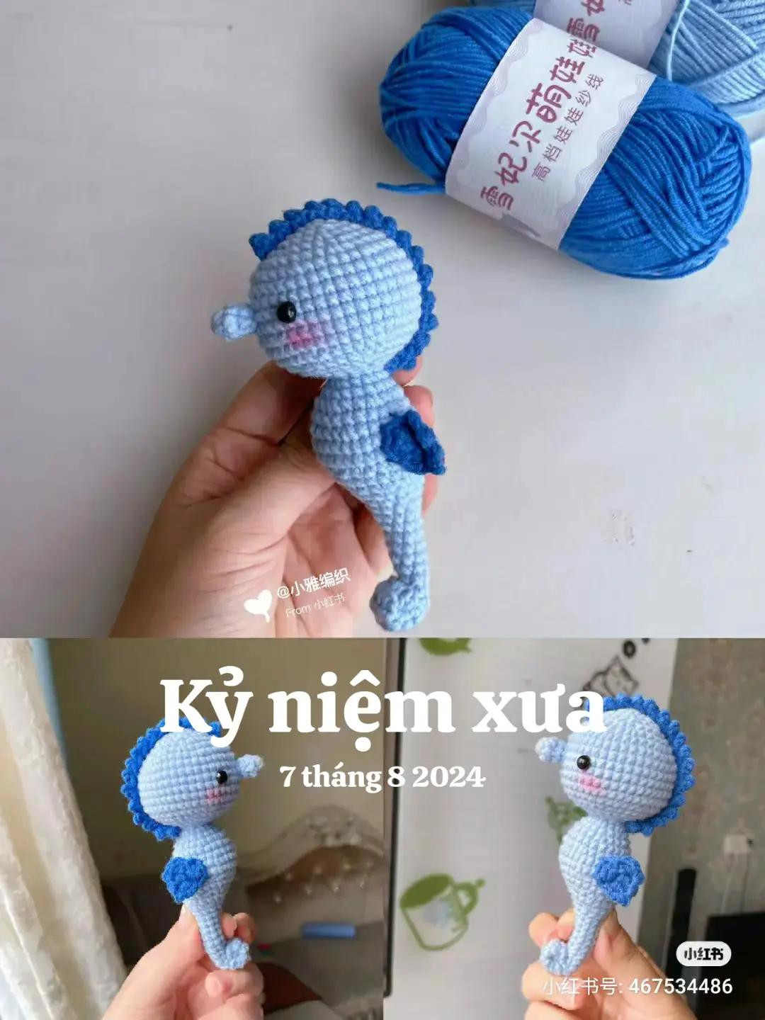 Cute Blue Crochet Seahorse Amigurumi Pattern Chart