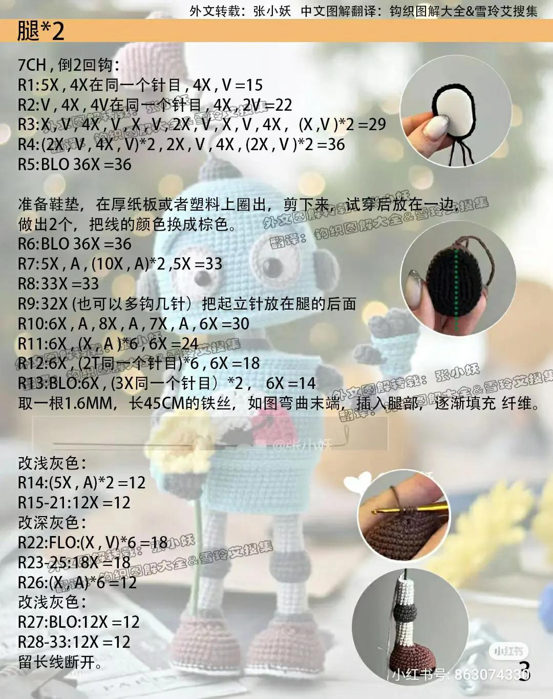 Cute Blue Robot Amigurumi Crochet Pattern with Arm and Leg Instructions