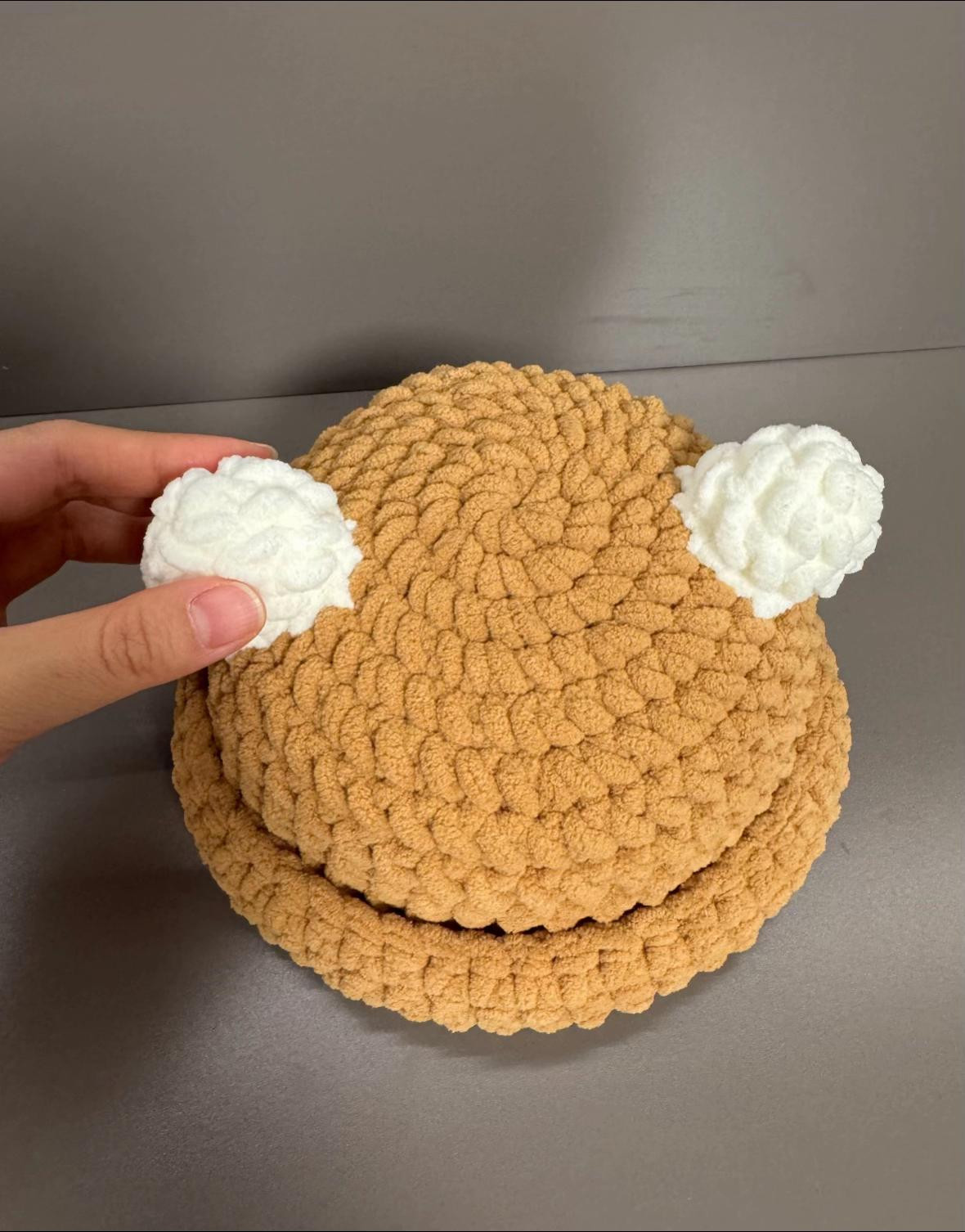 Cute Brown Bear Ears Crochet Hat Pattern Tutorial