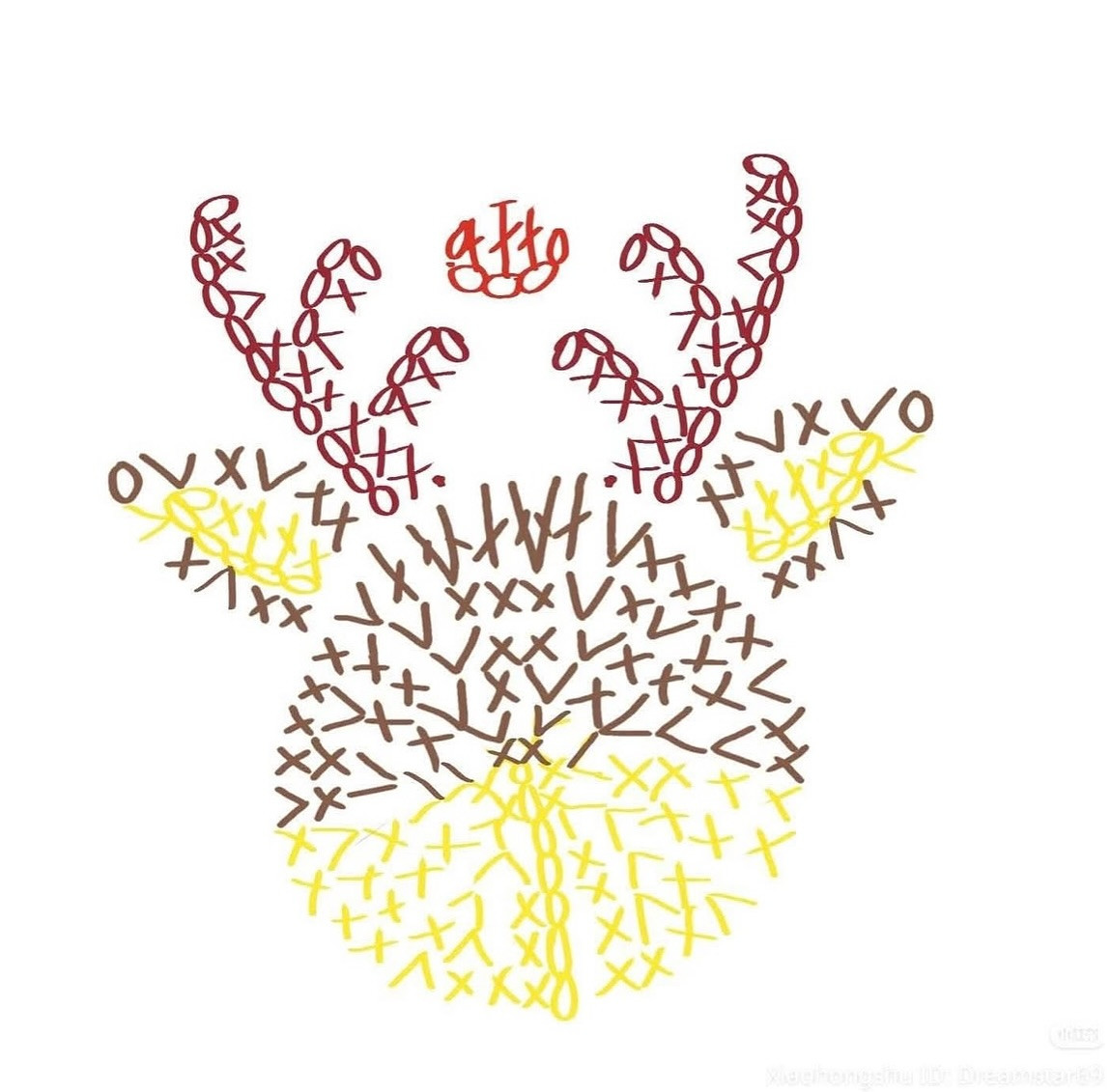 Cute Brown Reindeer Crochet Hair Clip Pattern with Flat Chart