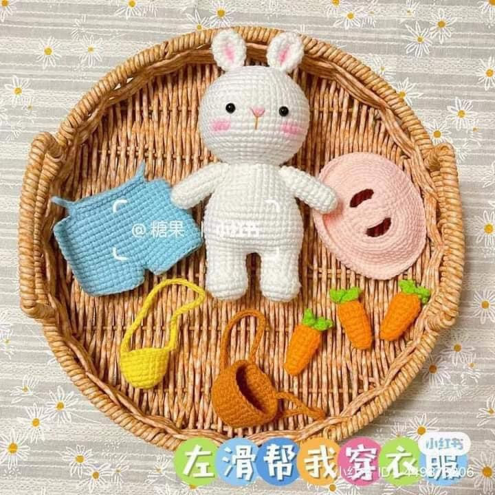 Cute Bunny Rabbit Amigurumi Crochet Pattern with Outfit and Chart