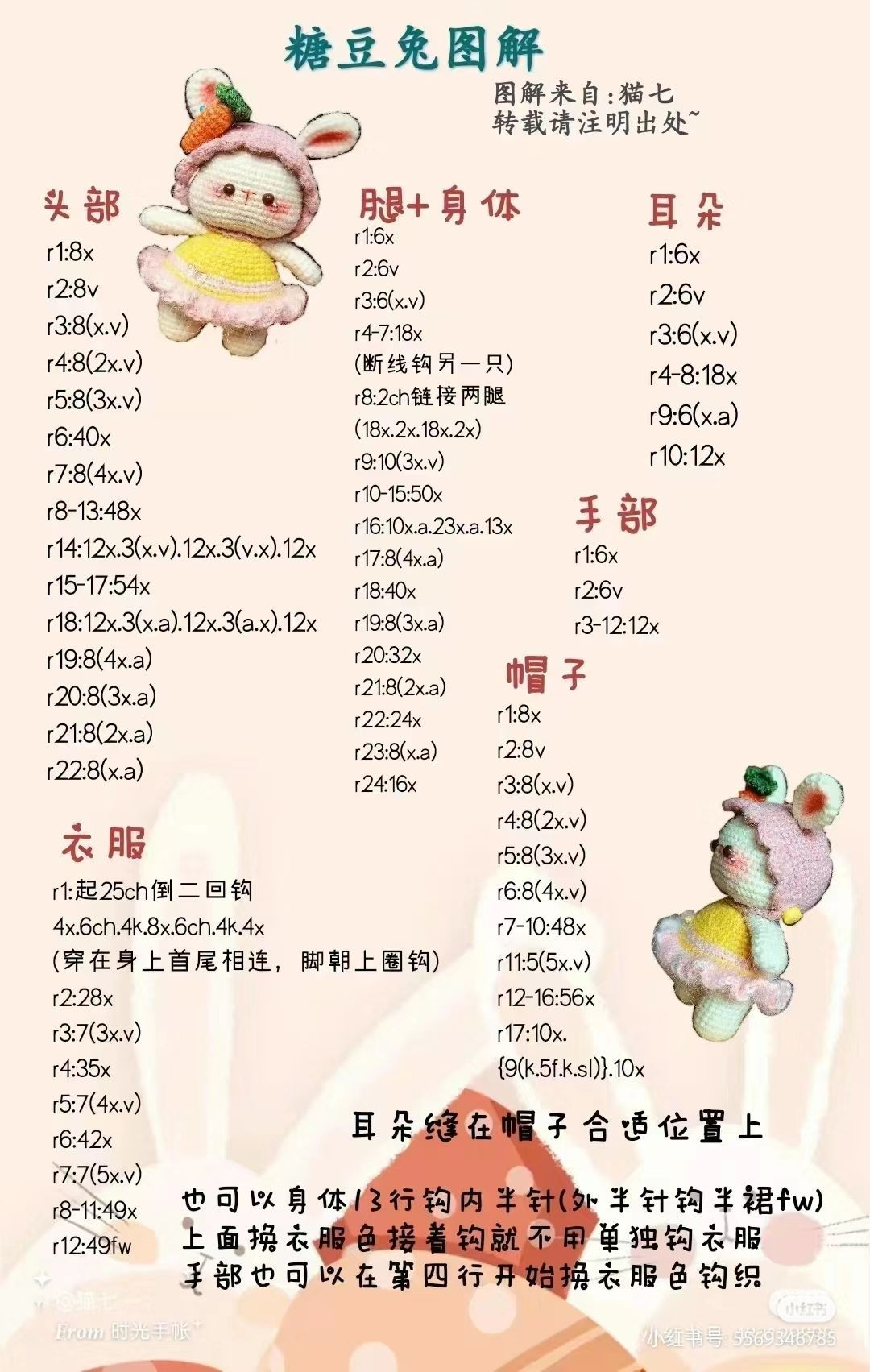 Cute Candy Bunny Rabbit Amigurumi Crochet Pattern Chart