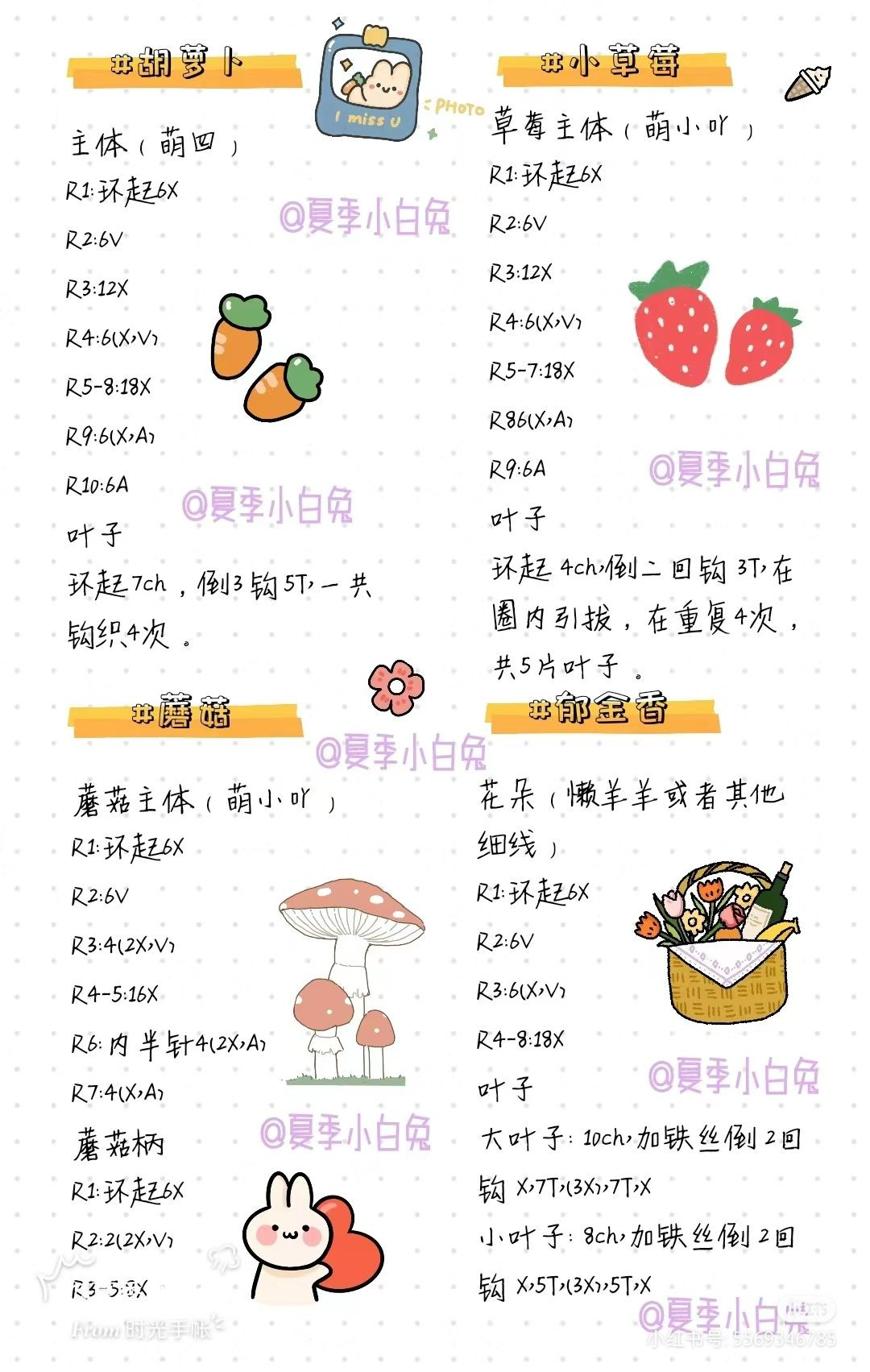 Cute Candy Bunny Rabbit Amigurumi Crochet Pattern Chart