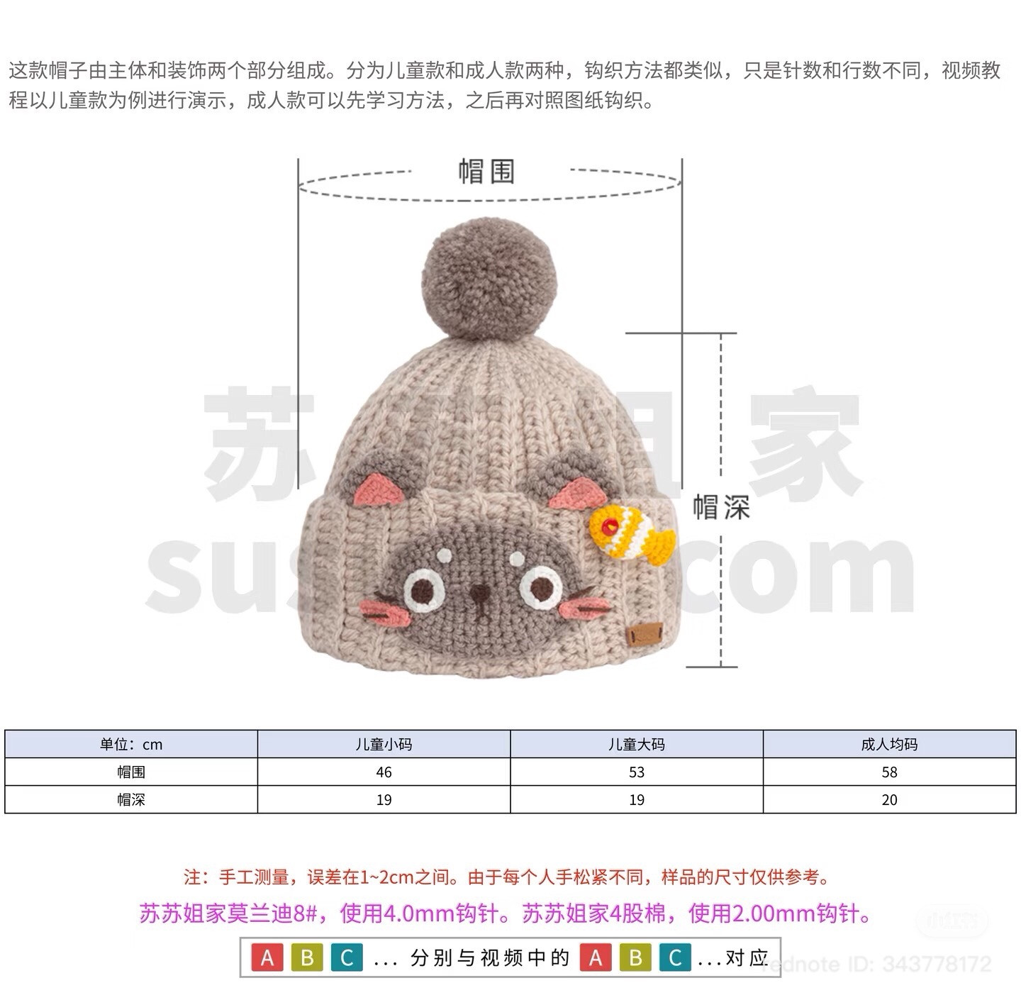 Cute Cat Crochet Beanie Hat Pattern with Fish Charm