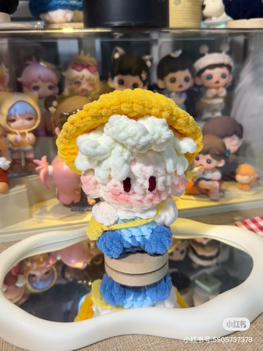 Cute Chibi Amigurumi Doll with Yellow Hat and Blue Pants