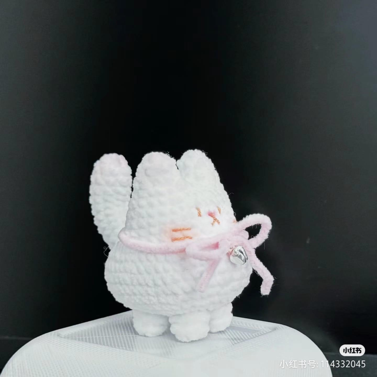 Cute Chubby Cat Amigurumi Pattern: Black and White Crochet Doll with Pink Bow and Bell Tutorial
