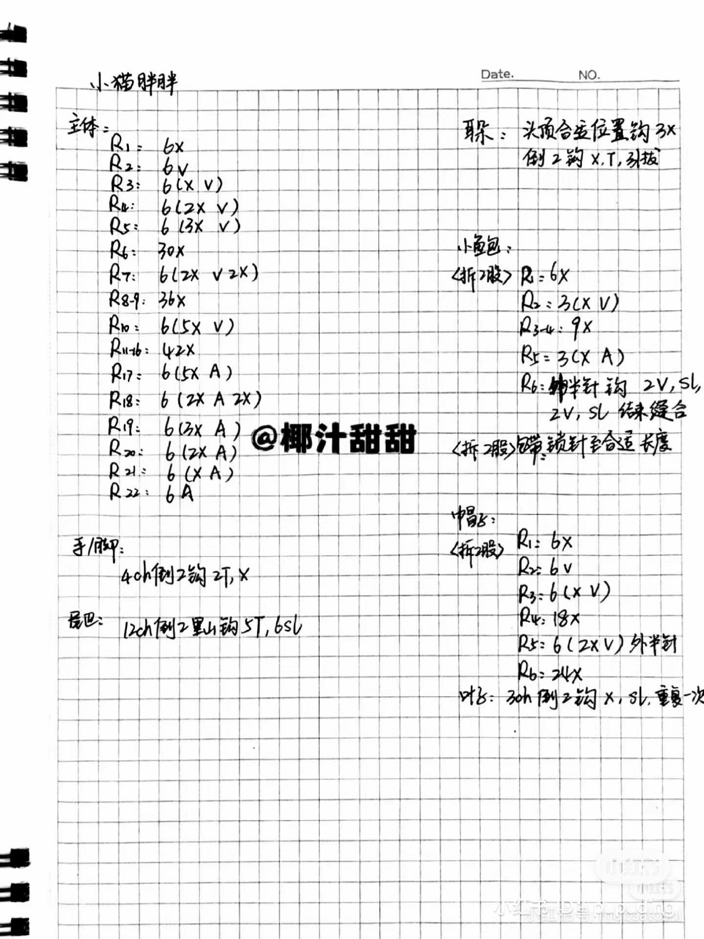 Cute Chubby Cat Amigurumi Pattern with Red Strawberry Hat and Blue Bag