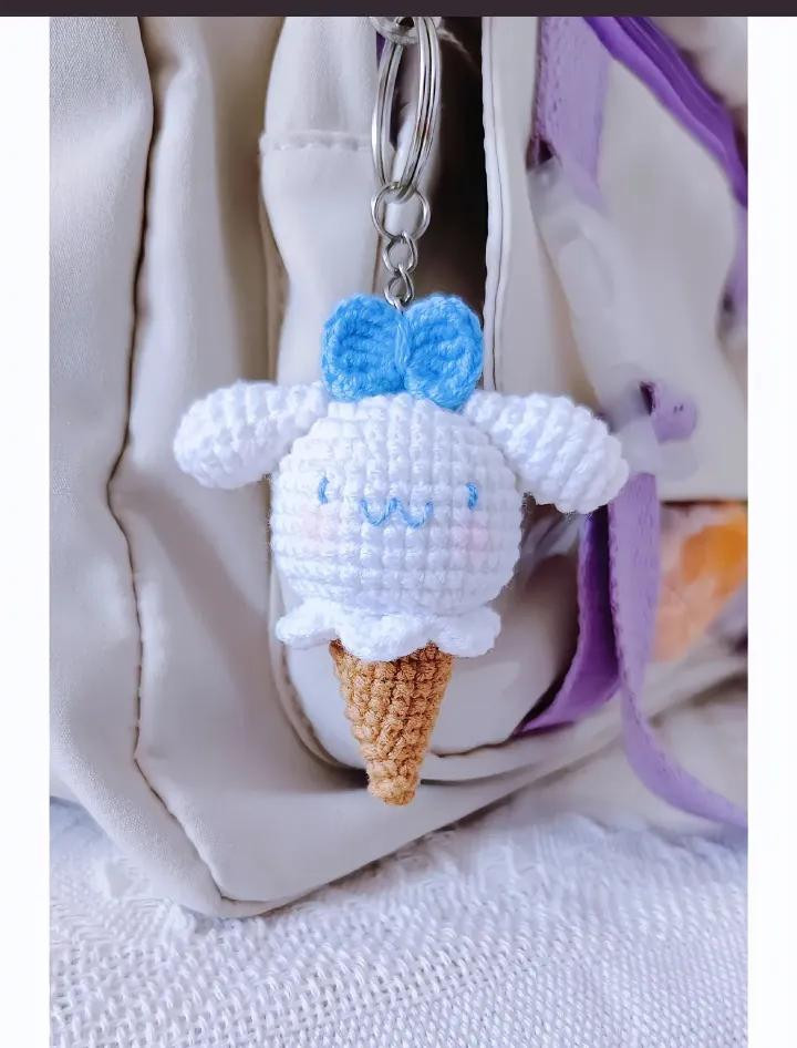 Cute Cinnamoroll Ice Cream Cone Keychain Crochet Pattern