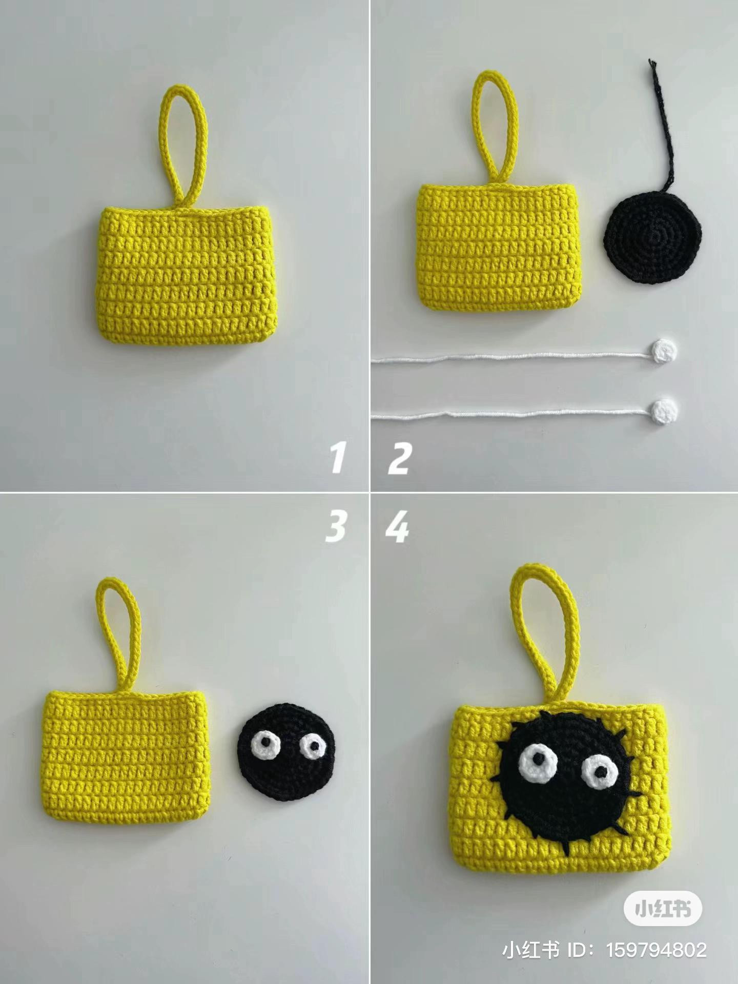 Cute Coal Ball Crochet Bag for Headphones and Car Keys Pattern