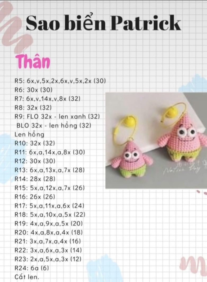 Cute Crochet Amigurumi Patterns: Sheep Face, Patrick Star Keychains, and My Melody Doll Tutorial Charts