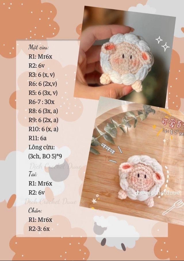Cute Crochet Amigurumi Patterns: Sheep Face, Patrick Star Keychains, and My Melody Doll Tutorial Charts
