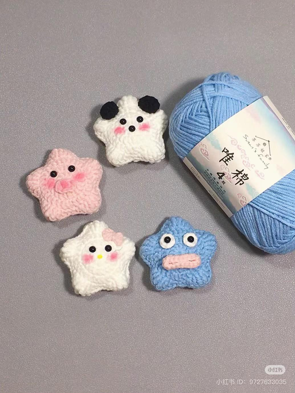 Cute Crochet Amigurumi Star Pattern: Hello Kitty, Piggy, Panda, and Dory Characters with Chart
