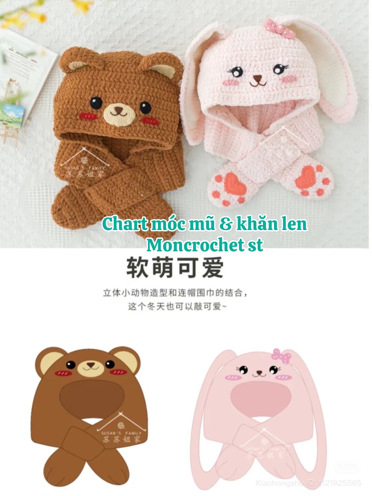 Cute Crochet Animal Hat and Scarf Pattern Chart for Kids