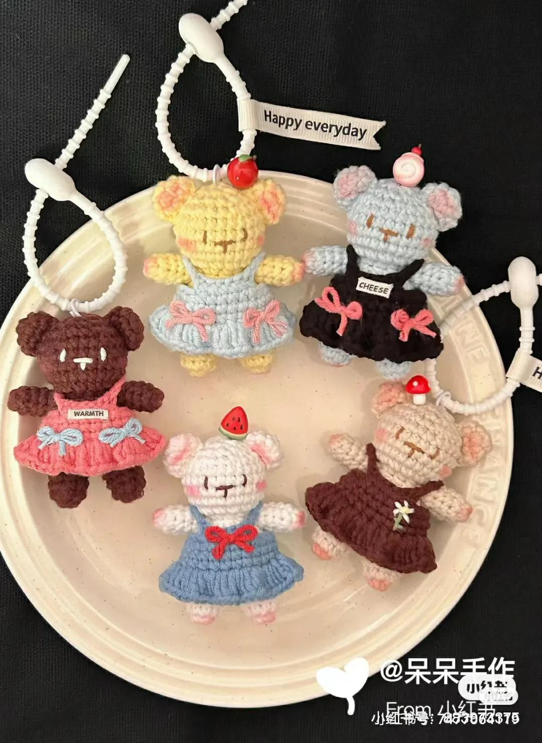Cute Crochet Bear Keychains with Summer Dress Pattern