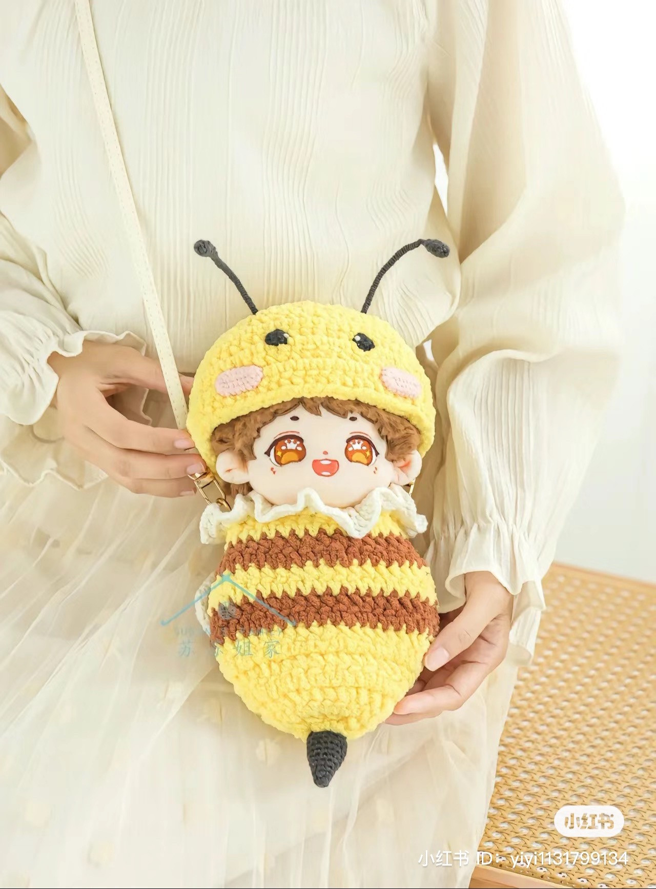 Cute Crochet Bee Doll Outfit Pattern with Hat and Dress