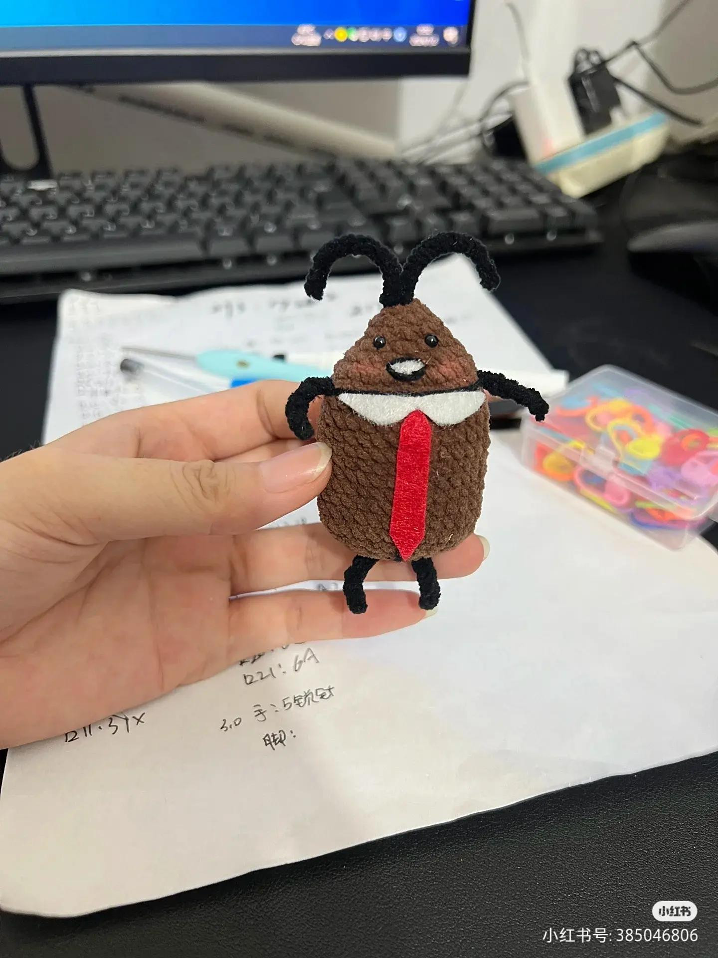 Cute Crochet Beetle Doll Pattern with Tie and Collar