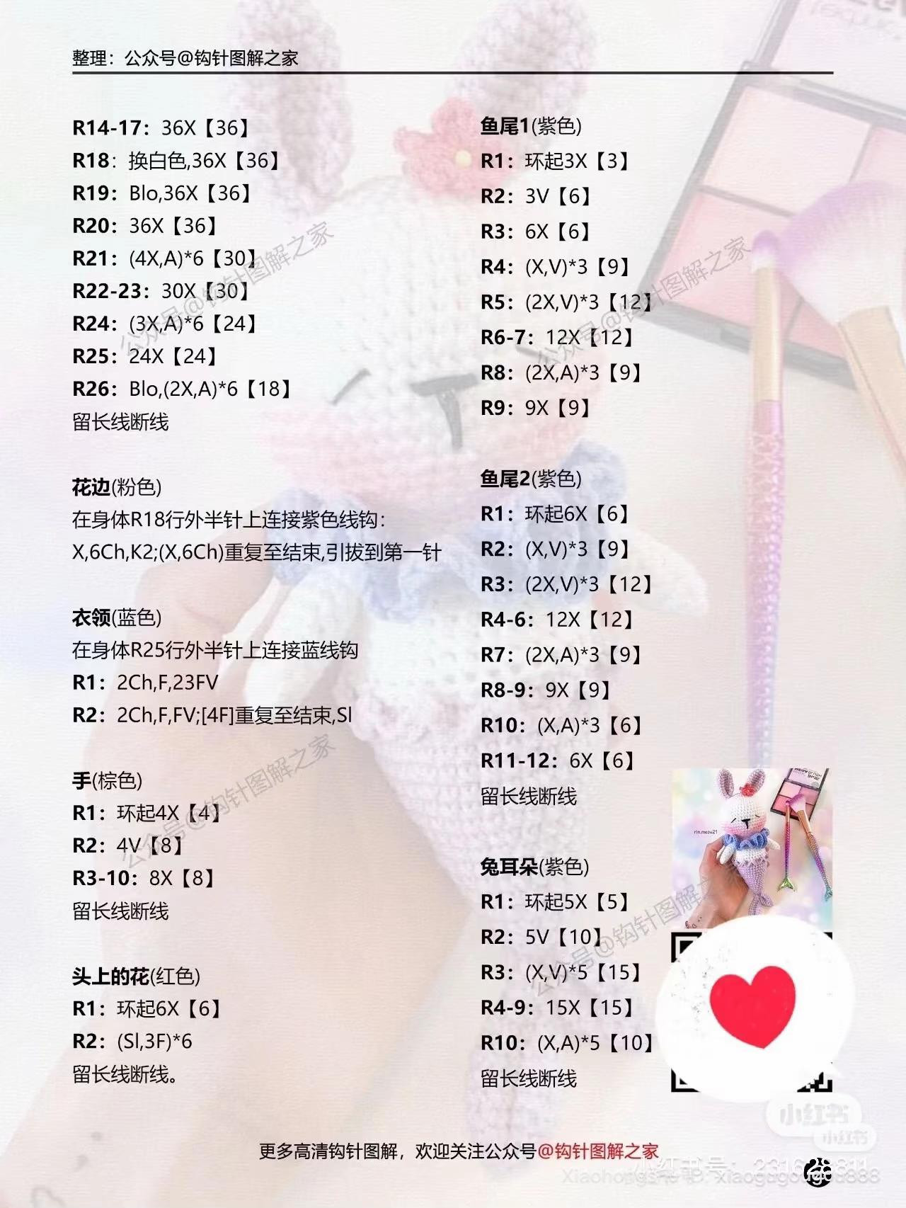 Cute Crochet Bunny Mermaid Amigurumi Doll Pattern Chart