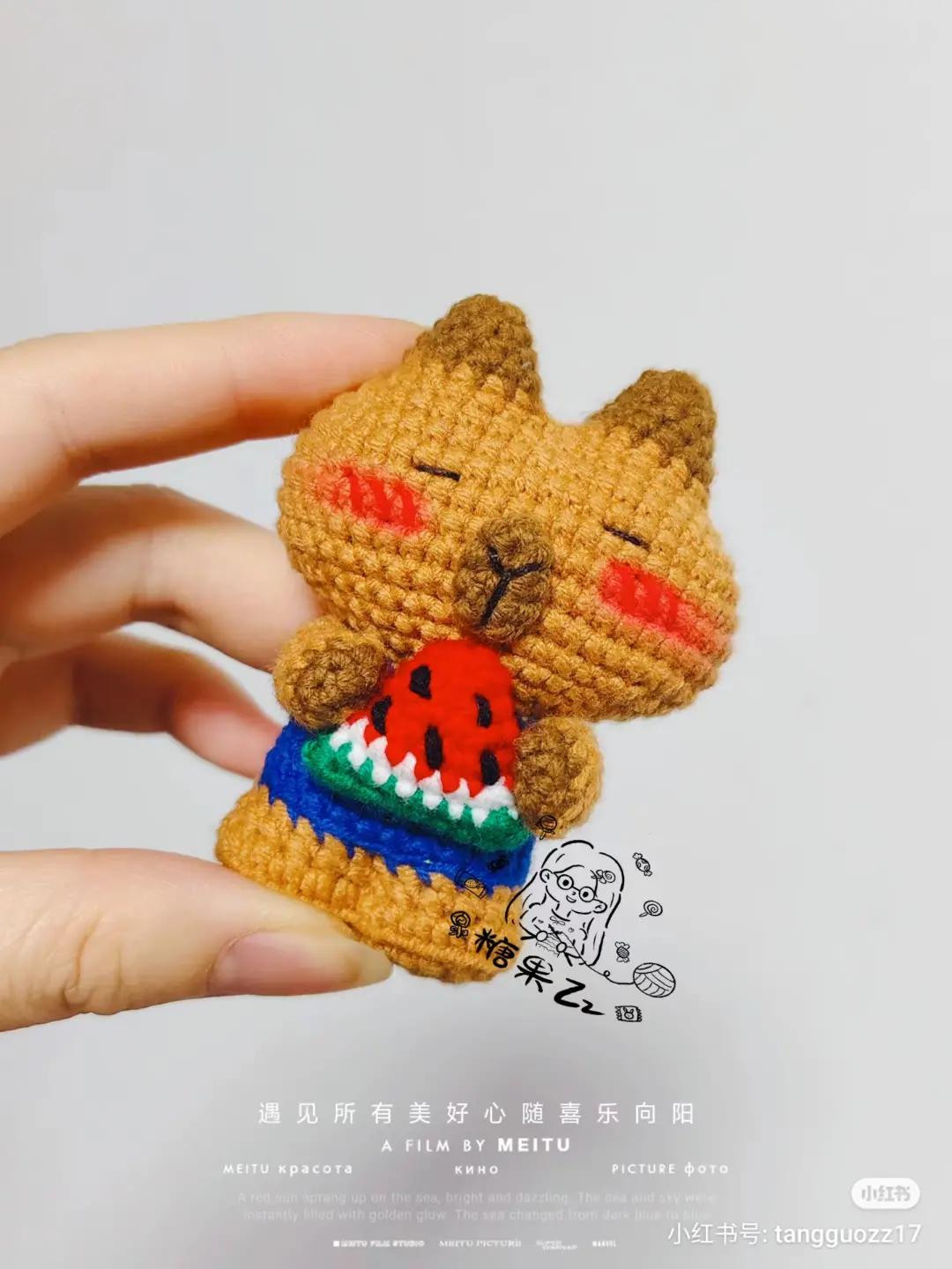 Cute Crochet Capybara Amigurumi Pattern Holding Watermelon