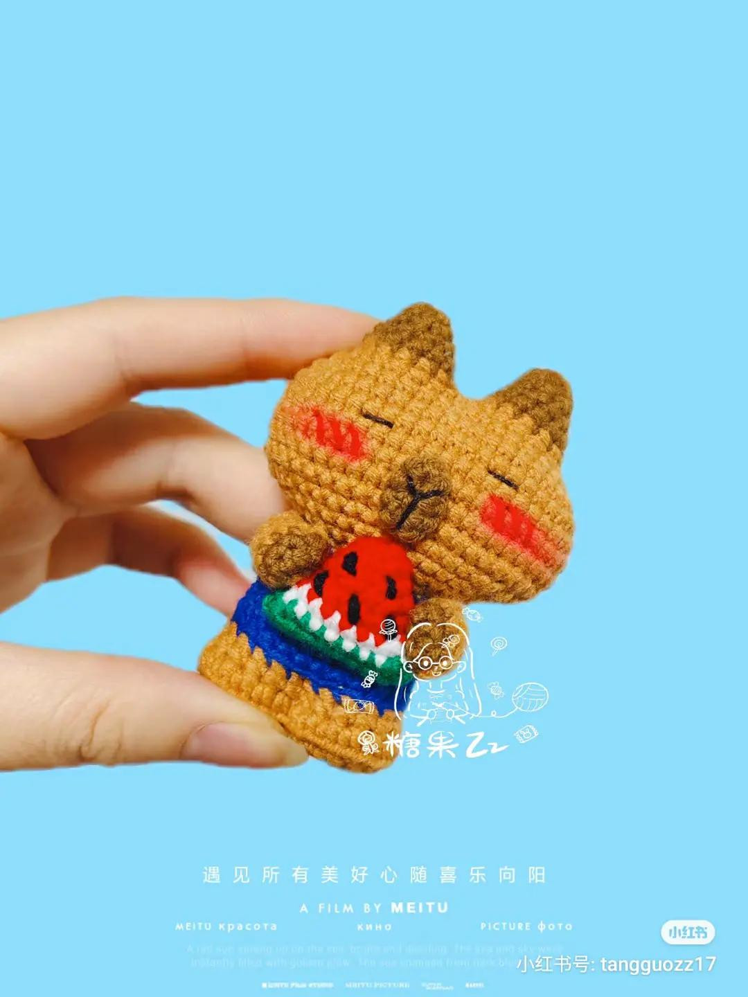 Cute Crochet Capybara Amigurumi Pattern Holding Watermelon