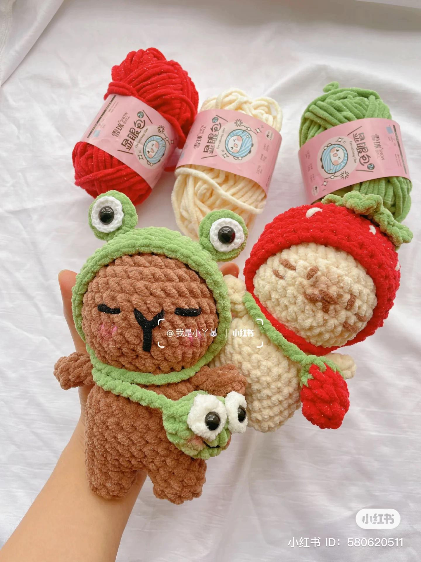 Cute Crochet Capybara and Cat Dolls Pattern with Strawberry and Frog Hoodies