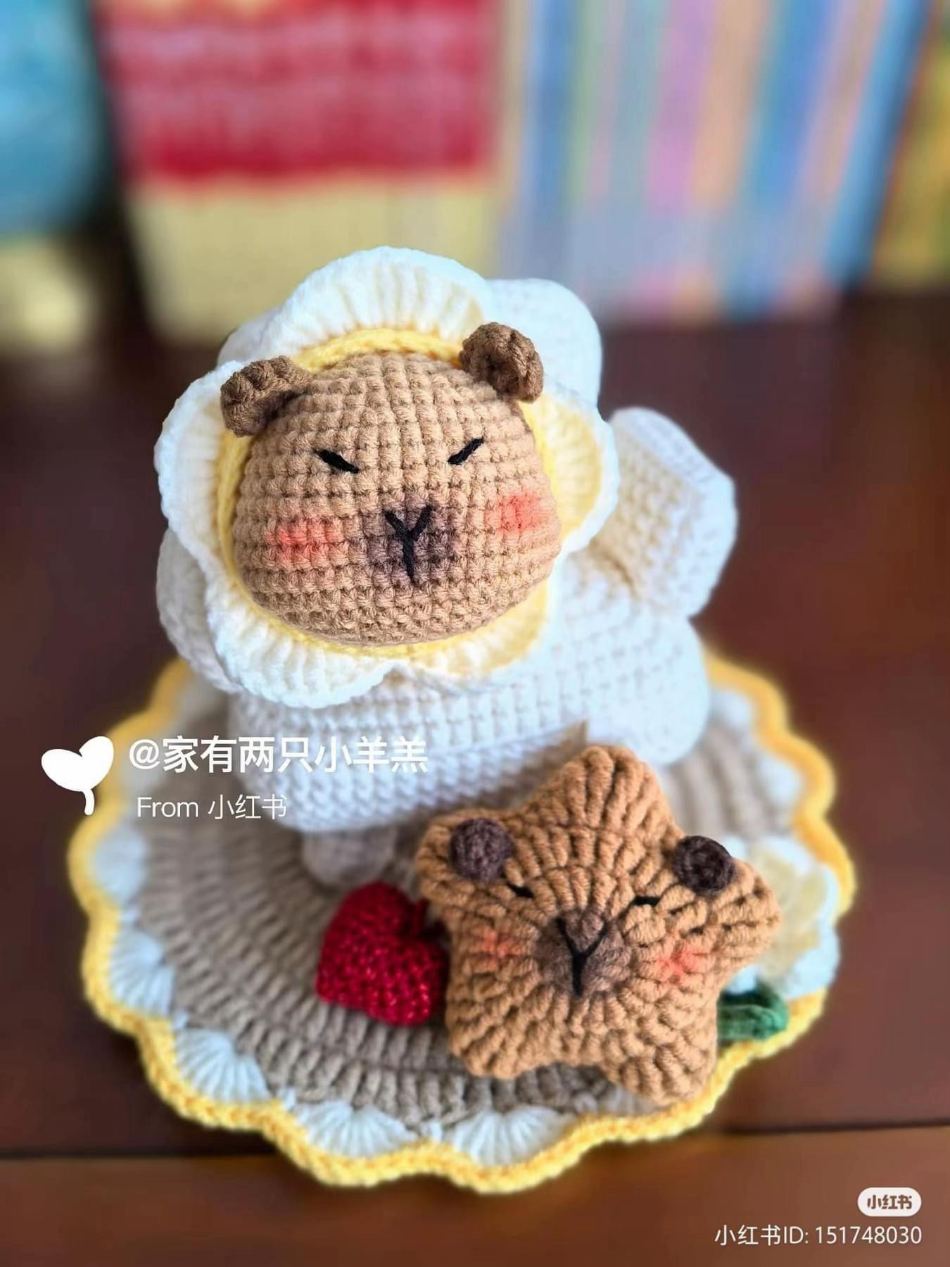 Cute Crochet Capybara Fried Egg and Star Pattern Chart with Step-by-Step Instructions