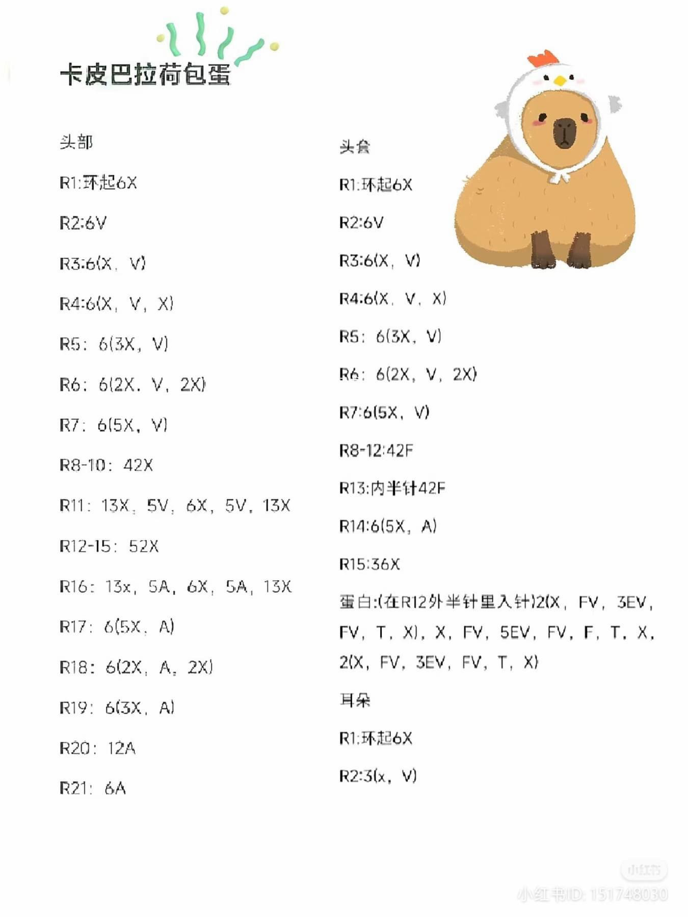 Cute Crochet Capybara Fried Egg and Star Pattern Chart with Step-by-Step Instructions