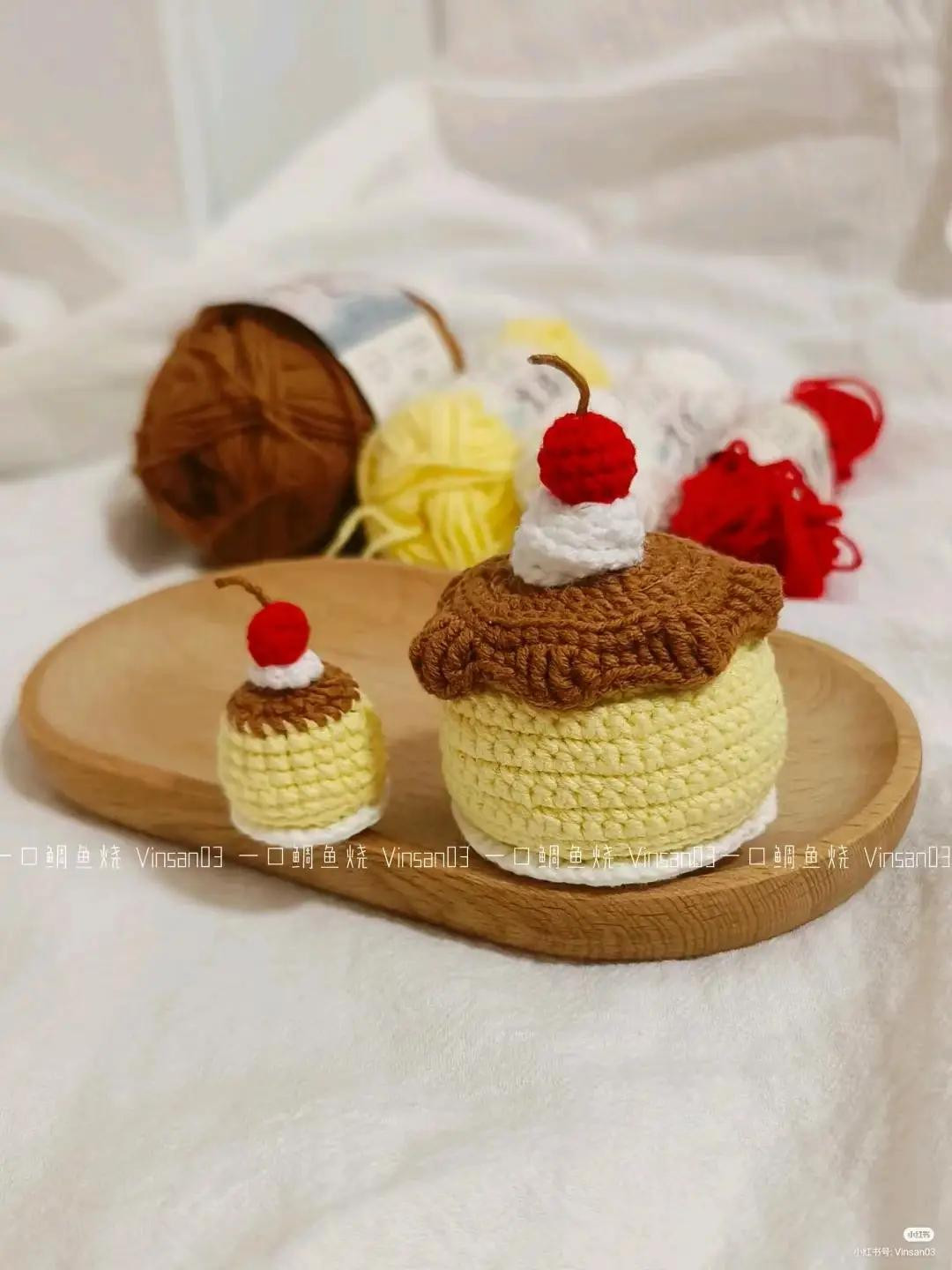 Cute Crochet Caramel Pudding Doll Pattern with Cherry and Cream