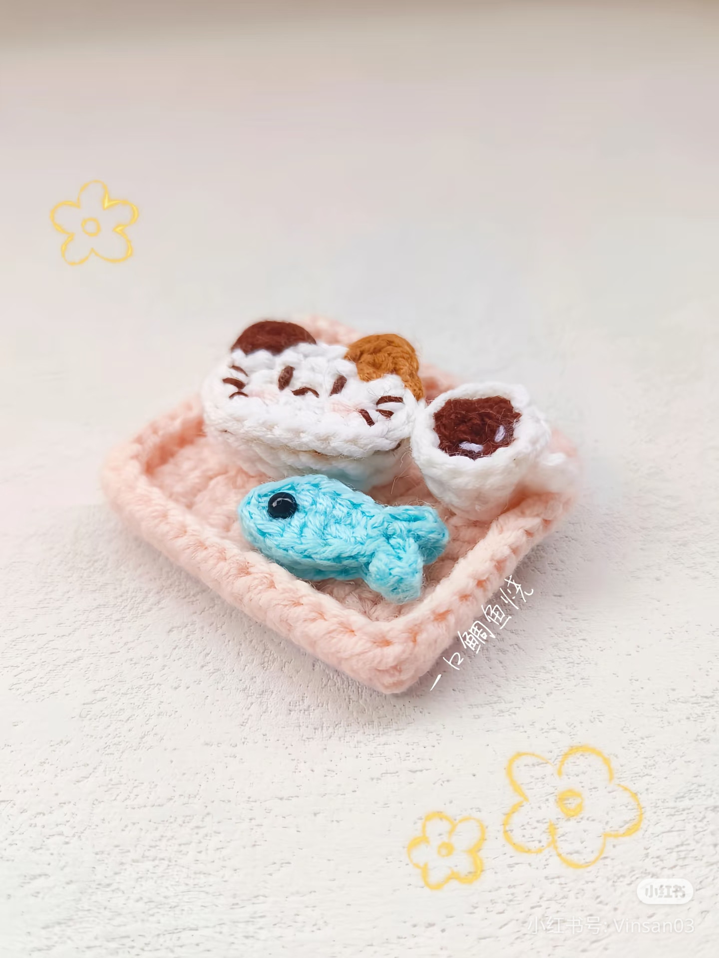 Cute Crochet Cat Bun and Fish Food Set Pattern