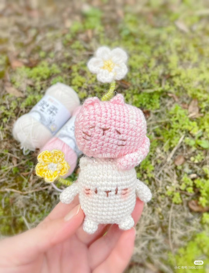 Cute Crochet Cat Doll Pattern with Flower Accessories