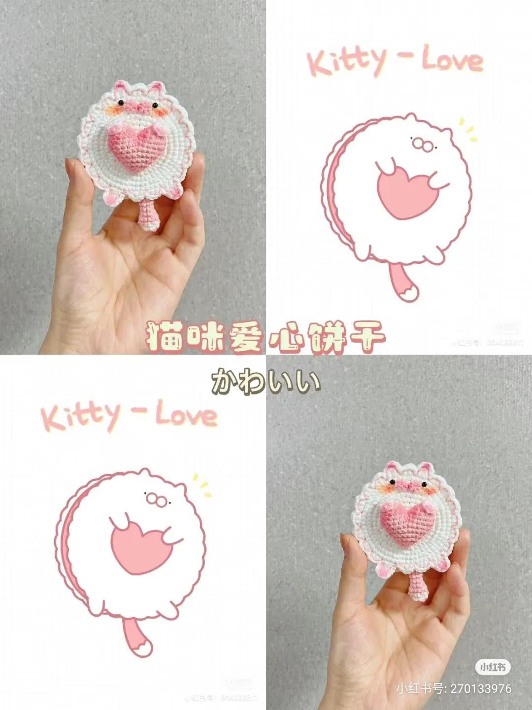 Cute Crochet Cat Heart Mirror with Chart