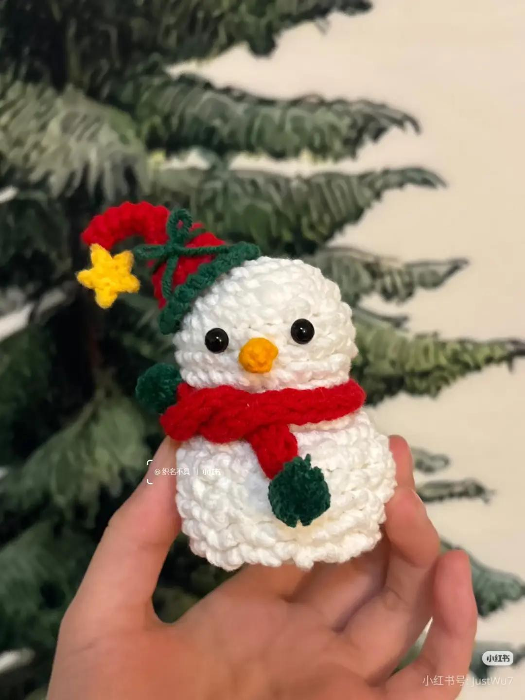 Cute Crochet Christmas Snowman Doll with Hat and Scarf