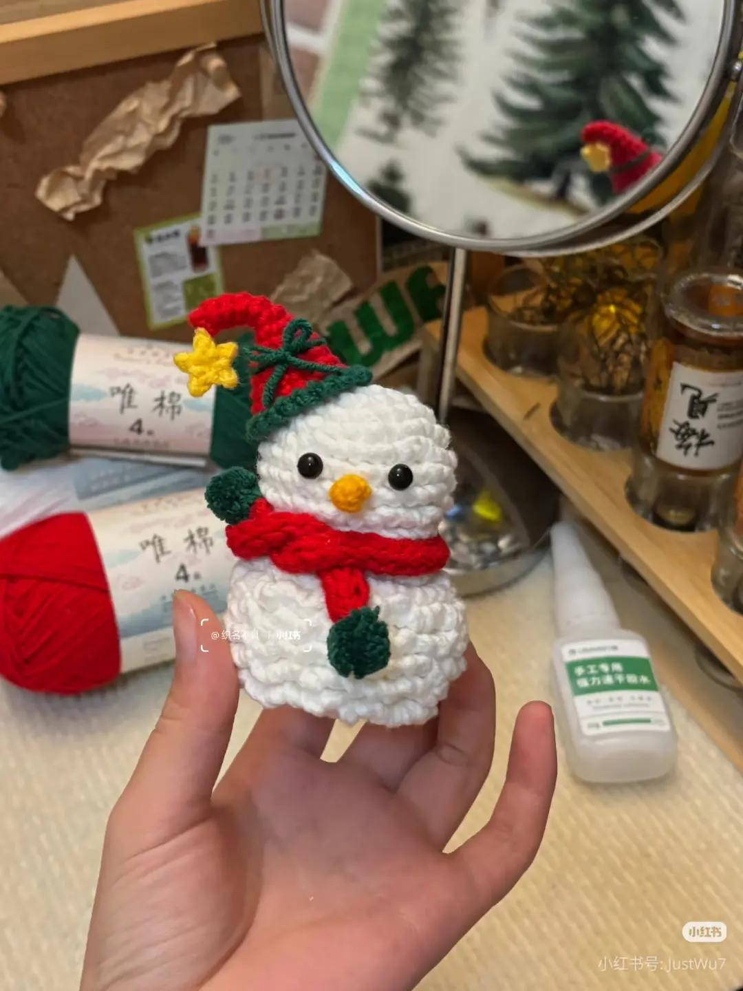 Cute Crochet Christmas Snowman Doll with Hat and Scarf