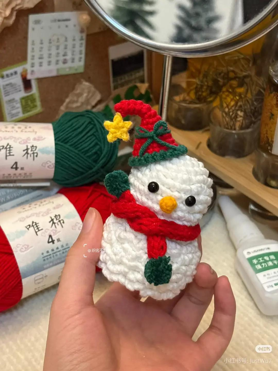 Cute Crochet Christmas Snowman Doll with Hat and Scarf