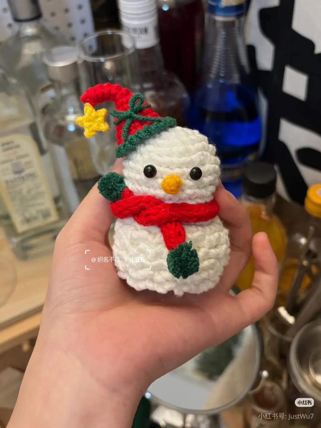 Cute Crochet Christmas Snowman Doll with Hat and Scarf