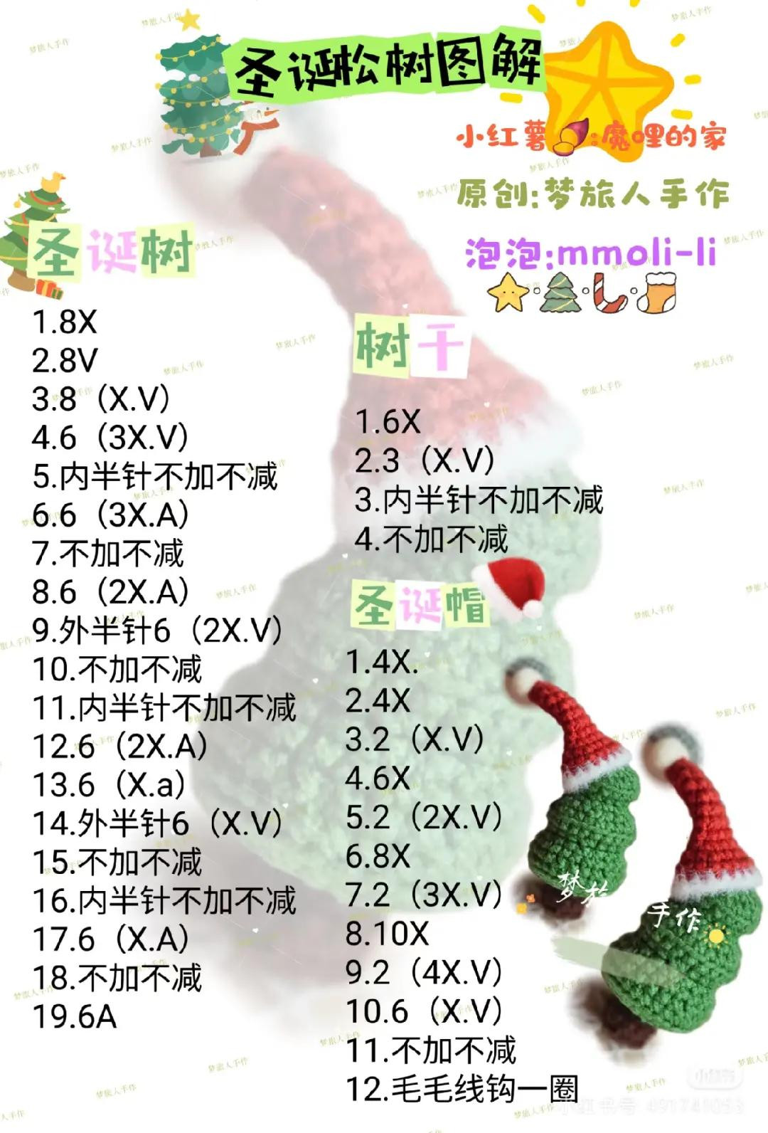 Cute Crochet Christmas Tree with Santa Hat Tutorial Chart