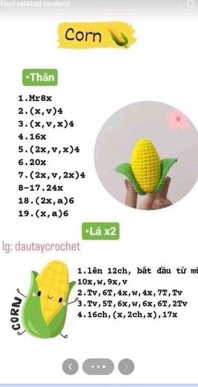 Cute Crochet Corn Amigurumi Pattern: Yellow and Green Chart
