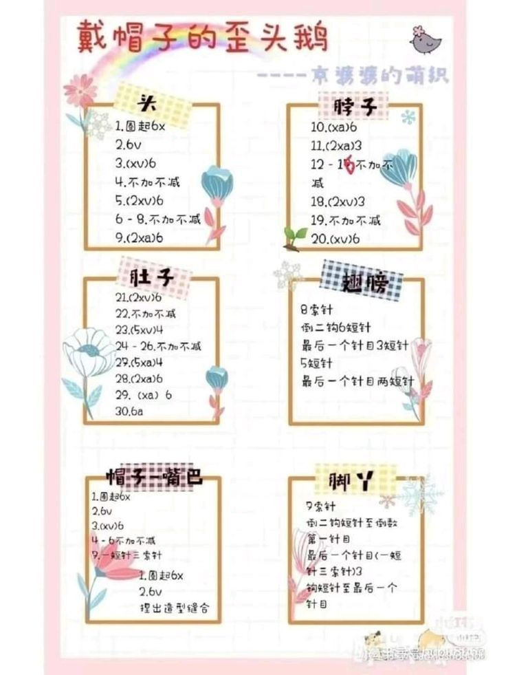 Cute Crochet Couple Goose Amigurumi Pattern with Hat Chart