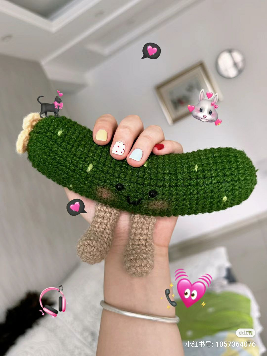 Cute Crochet Cucumber Amigurumi Doll Pattern with Legs and Flower