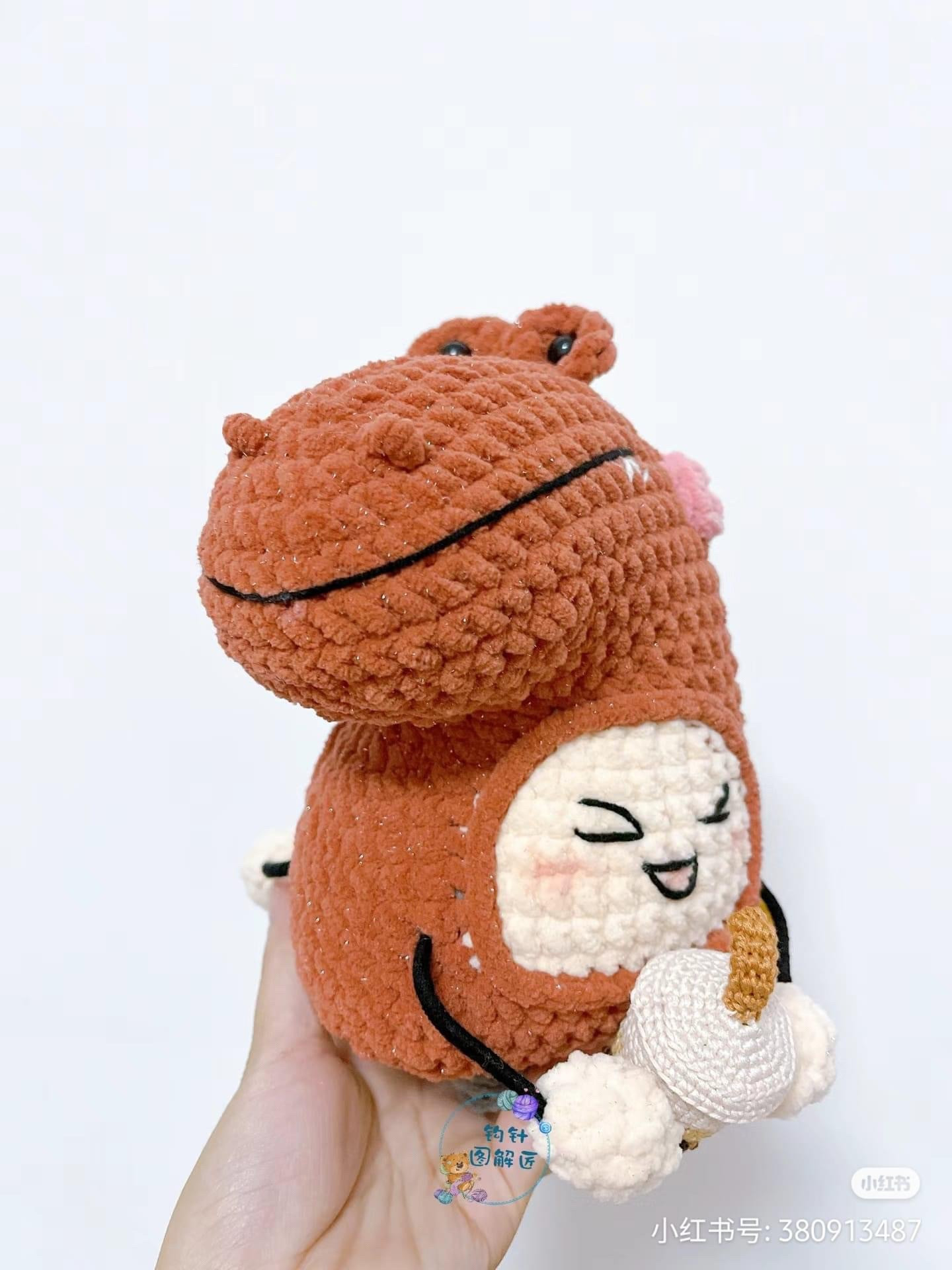 Cute Crochet Dinosaur Costume Doll with Bubble Tea Pattern Chart