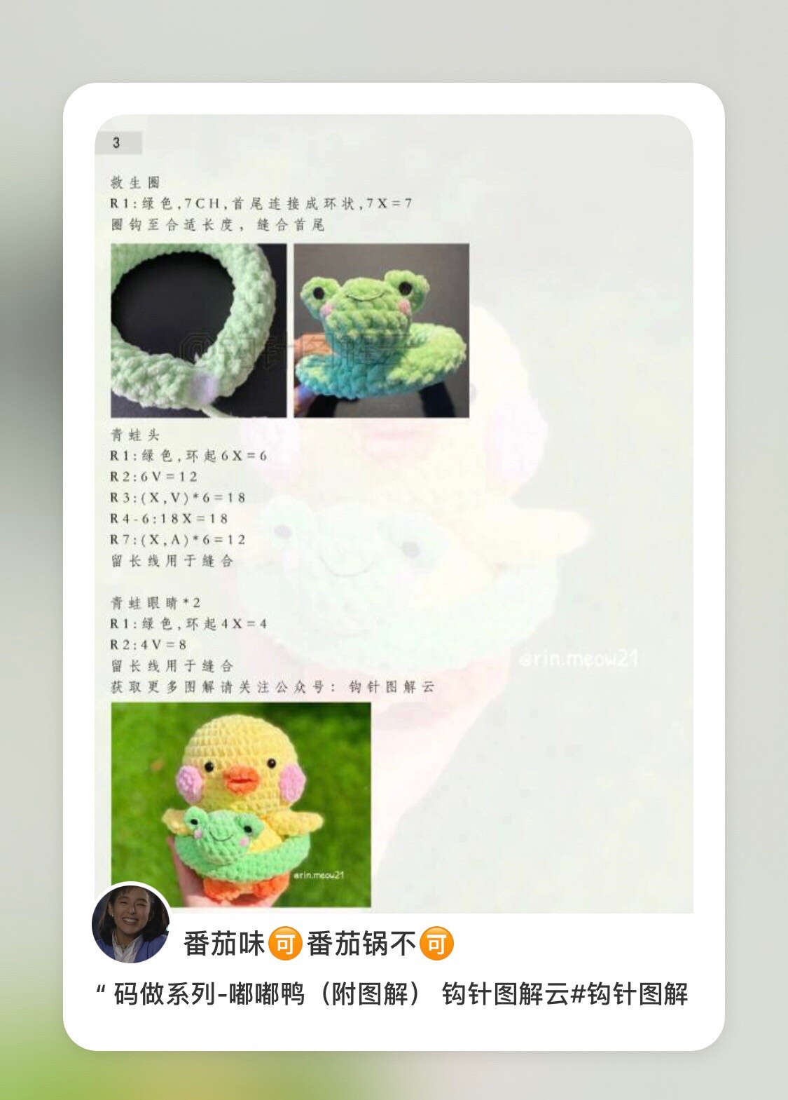 Cute Crochet Duckling in Frog Ring Lifebuoy Amigurumi Pattern