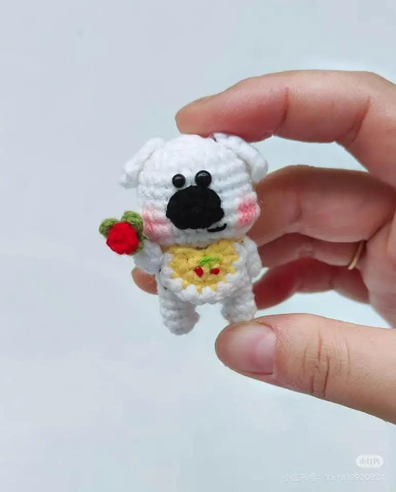 Cute Crochet Flower Dog Doll Pattern with Frog Bag